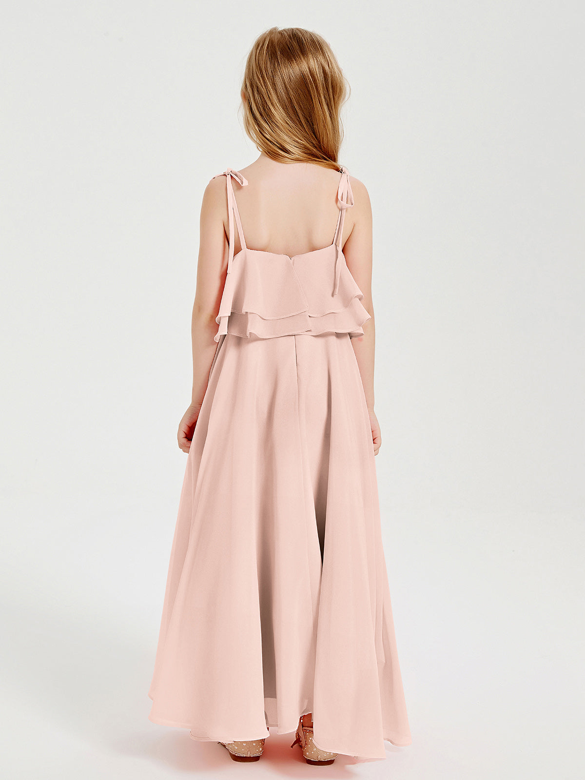 Chiffon Junior Bridesmaid Dresses Long Cascading Skirt Pearl Pink